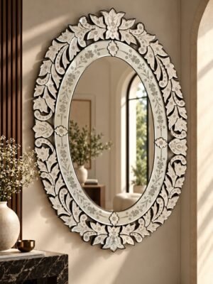 Venetian Ornate Floral Etched Oval Wall Mirror