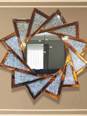 Luxury Crystal Crush Geometric Sunburst Wall Mirror – Rose Gold & Silver Modern Art Decor