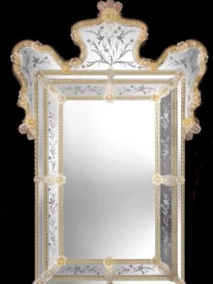 Luxury Venetian Glass Wall Mirror, Authentic Murano Glass, Ornate Hand-Etched Floral Mirror for Living Room & Foyer