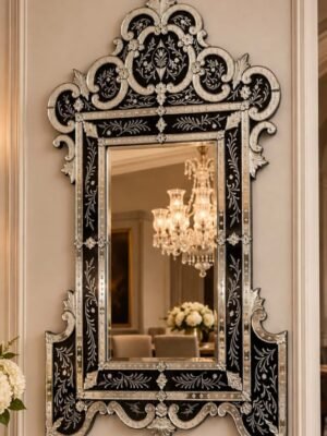The Castello Imperial Venetian Wall Mirror – Black & Etched Silver Glass