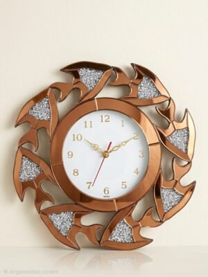"Luxury Crushed Diamond Mirrored Wall Clock – Modern 3D Geometric Fish Silhouette Design, Silent Non-Ticking Quartz Movement"