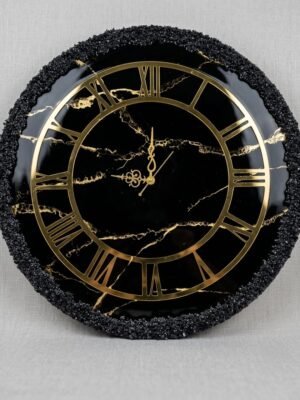 Luxury Black Resin Geode Wall Clock with Gold Roman Numerals