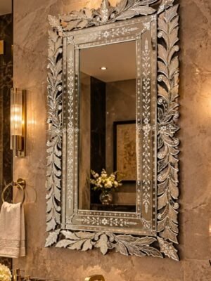 Ornate Venetian Wall Mirror – Luxury Handcrafted Rectangular Glass Frame with Intricate Floral Etching & Beveled Edges