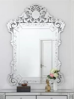 Luxury Crown Top Venetian Mirror | Large Decorative Vintage Wall Mirror for Living Room, Foyer & Vanity