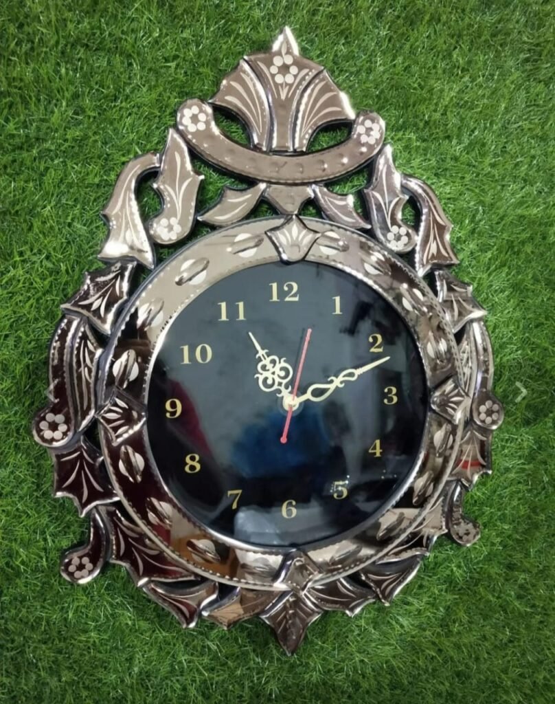 Ornate Venetian Glass Mirror Wall Clock – Vintage Baroque Style Luxury Mirror Clock for Living Room & Entryway Statement Decor