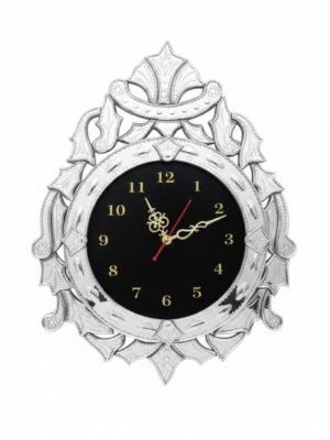 Ornate Venetian Glass Mirror Wall Clock – Luxury Vintage Baroque Style Analog Clock with Black & Gold Dial, Decorative Silver Leaf Trim for Living Room & Foyer Wall Art
