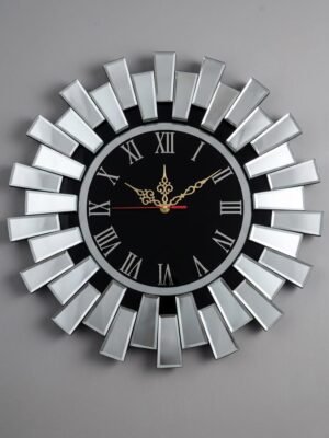 "Silver Mirror Starburst Wall Clock – Luxury 3D Beveled Geometric Glass Wall Art for Living Room, Foyer & Office"
