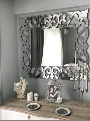 • Ornate Hand-Cut Beveled Glass Venetian Accent Mirror – Flawless Geometric Ribbon Border