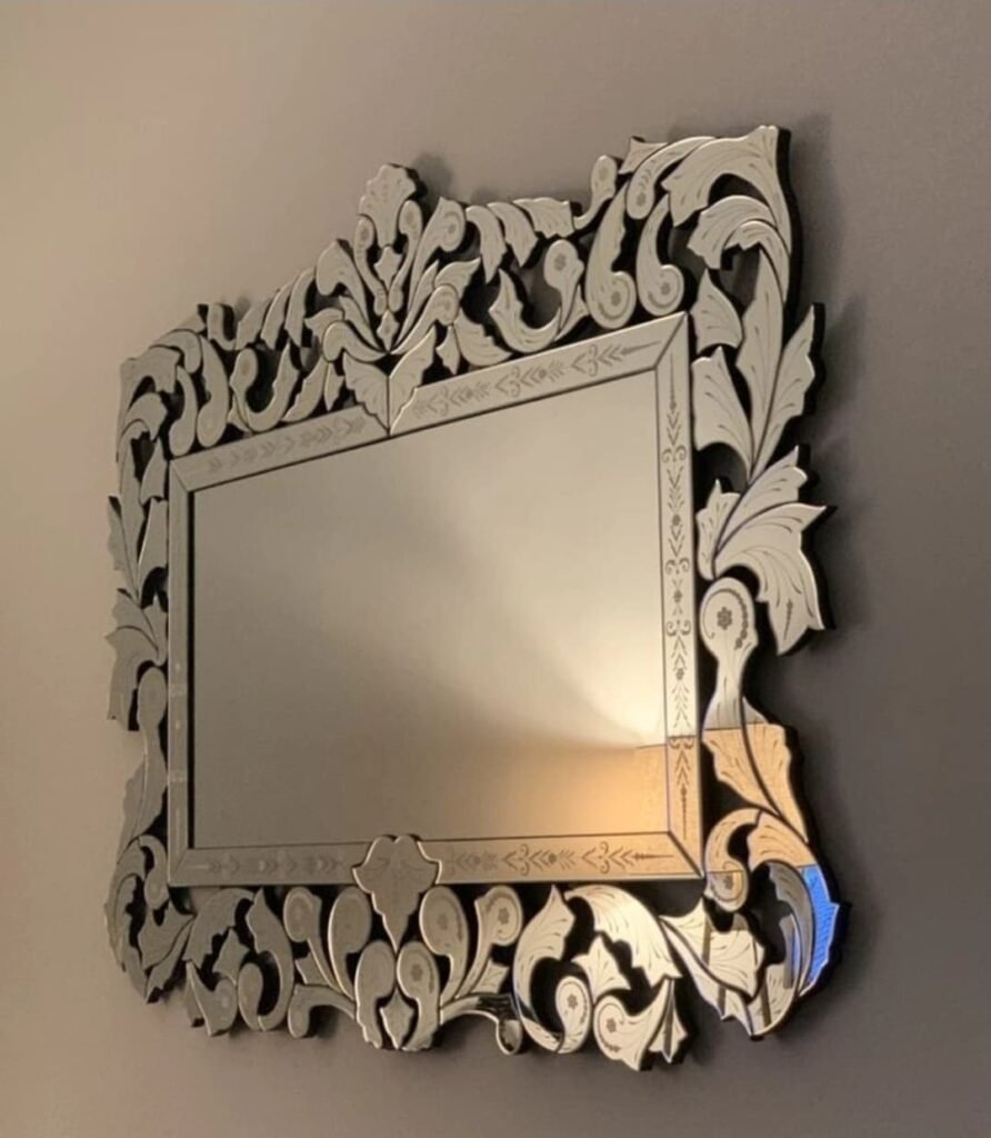 Baroque Style Floral Etched Glass Mirror