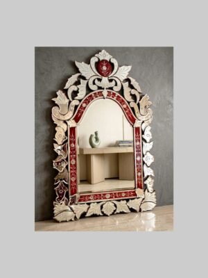 Artisanal Grandeur: Hand-Etched Ruby Crown Mirror