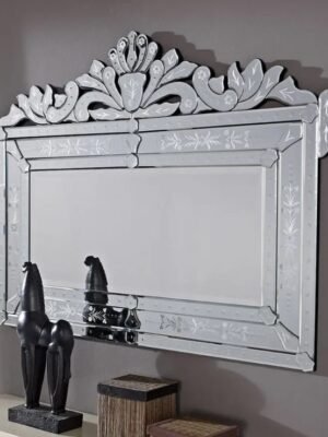 Handcrafted Oversized Venetian Wall Mirror with Floral Etching