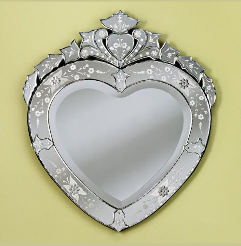 Classic Italian Style Etched Glass Heart Vanity Mirror