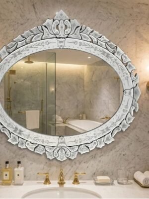 Venetian Oval Wall Mirror – Handmade Baroque Etched Glass Vanity Mirror for Bathroom & Living Room